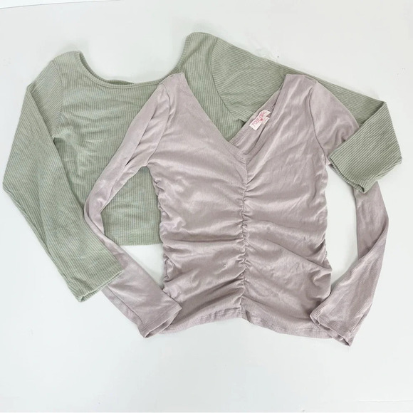 NEW Poof Girl Shirts Girls Size Large Set of 2 Green and Purple Knit NWOT - Picture 1 of 13